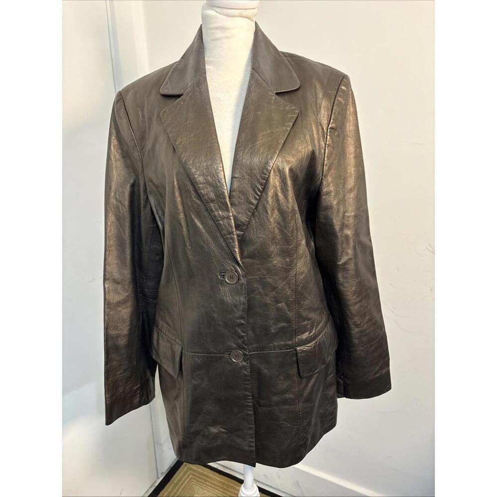 Metropolitan by Lord‎ & Taylor Bronze Leather Blazer Jacket Size L Vintage